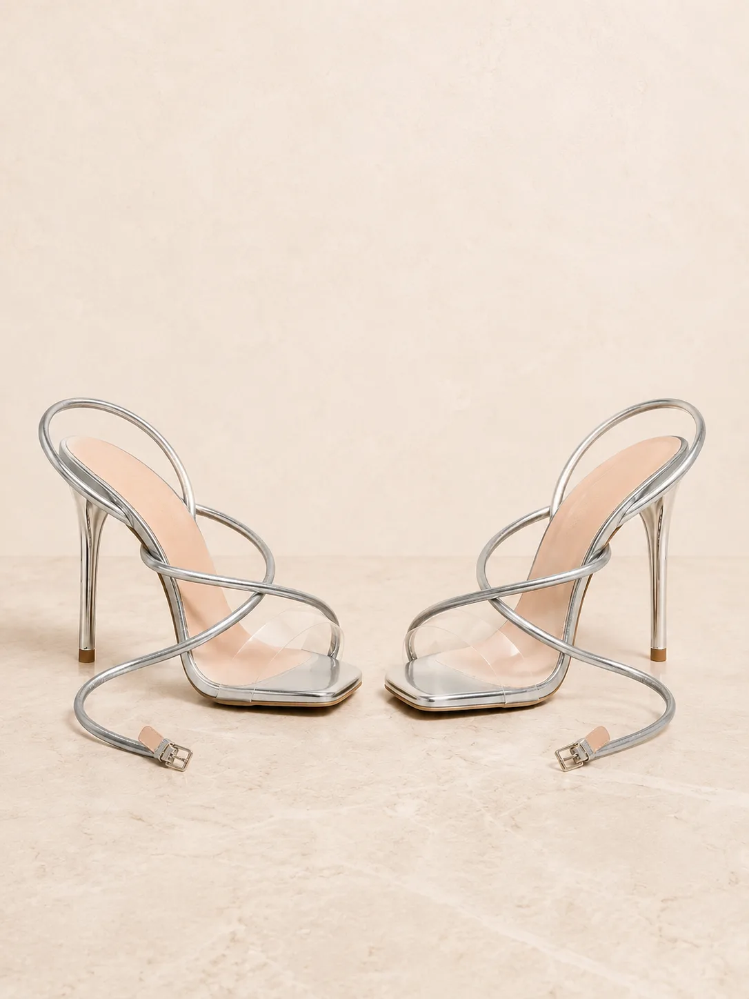 SILVER THIN STRAP SQUARE TOE SANDALS PRODUCT342