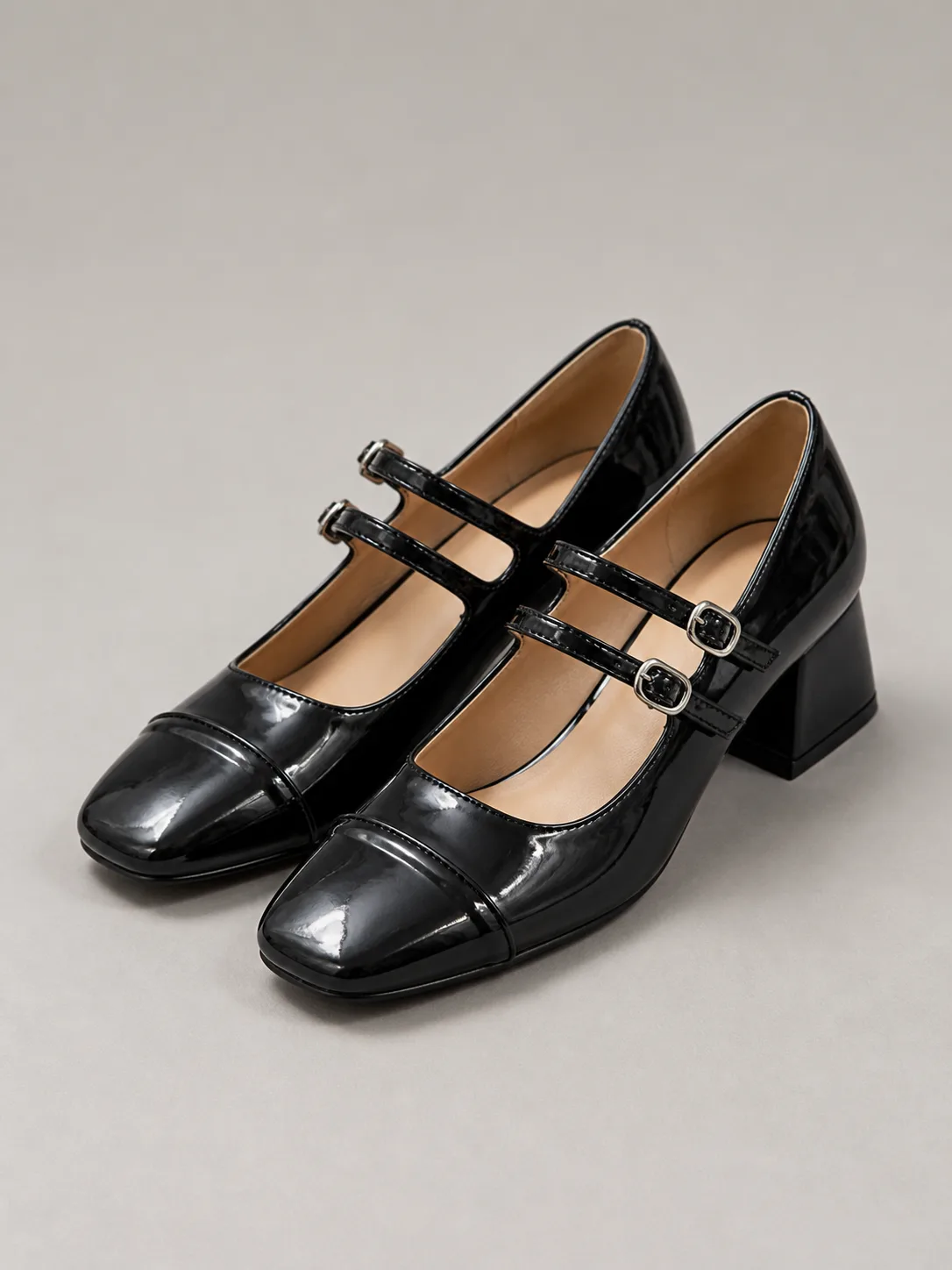 BLACK PATENT DOUBLE-STRAP MARY JANE HEELS PRODUCT4
