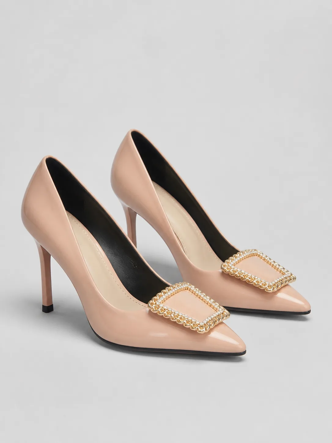 BLUSH PATENT PEARL BUCKLE STILETTO PUMPS PRODUCT108