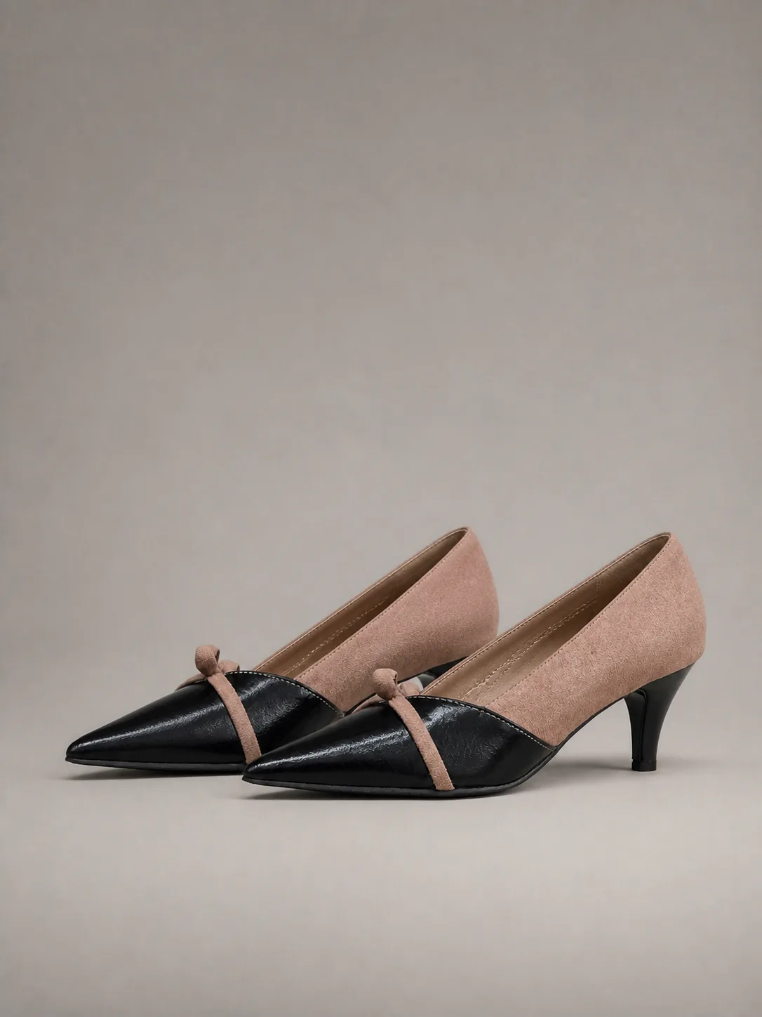 BLACK & NUDE TWO-TONE KITTEN HEEL PUMPS PRODUCT21