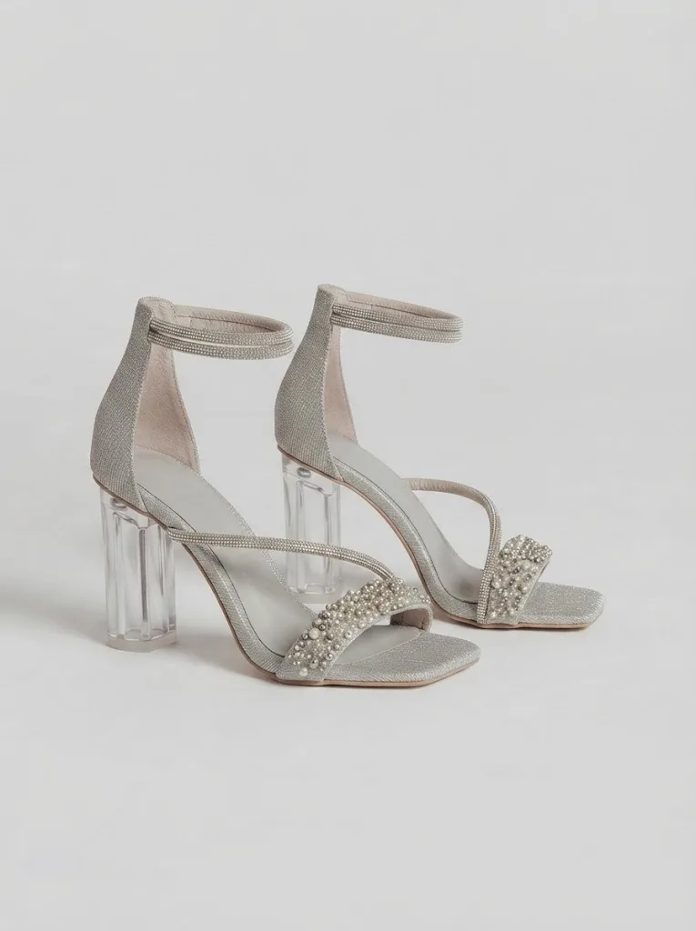 SILVER BEADED CLUSTER STILETTO SANDALS 4029 — photo 1
