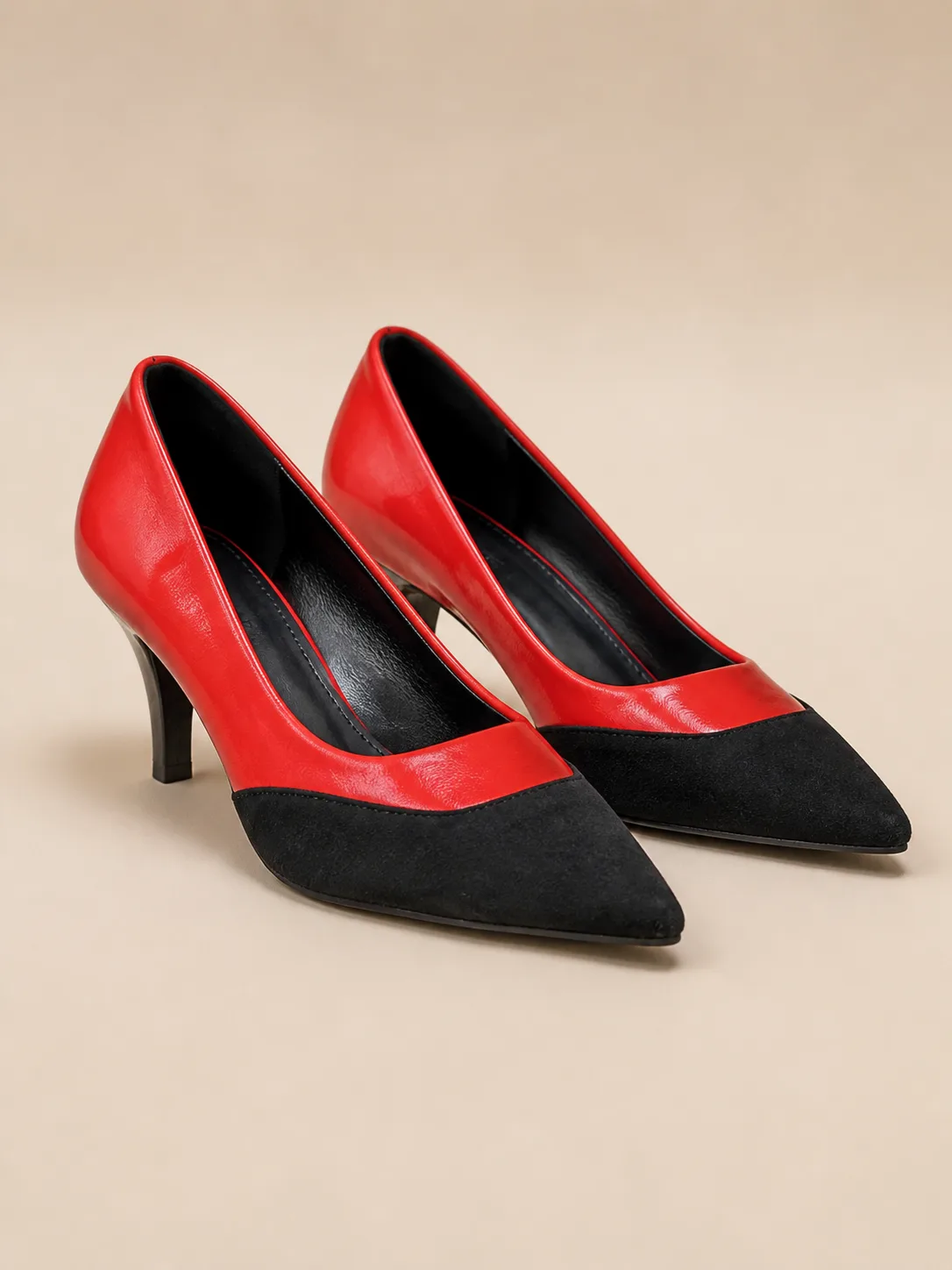 RED BLACK TWO TONE POINTED STILETTO PUMPS PRODUCT58