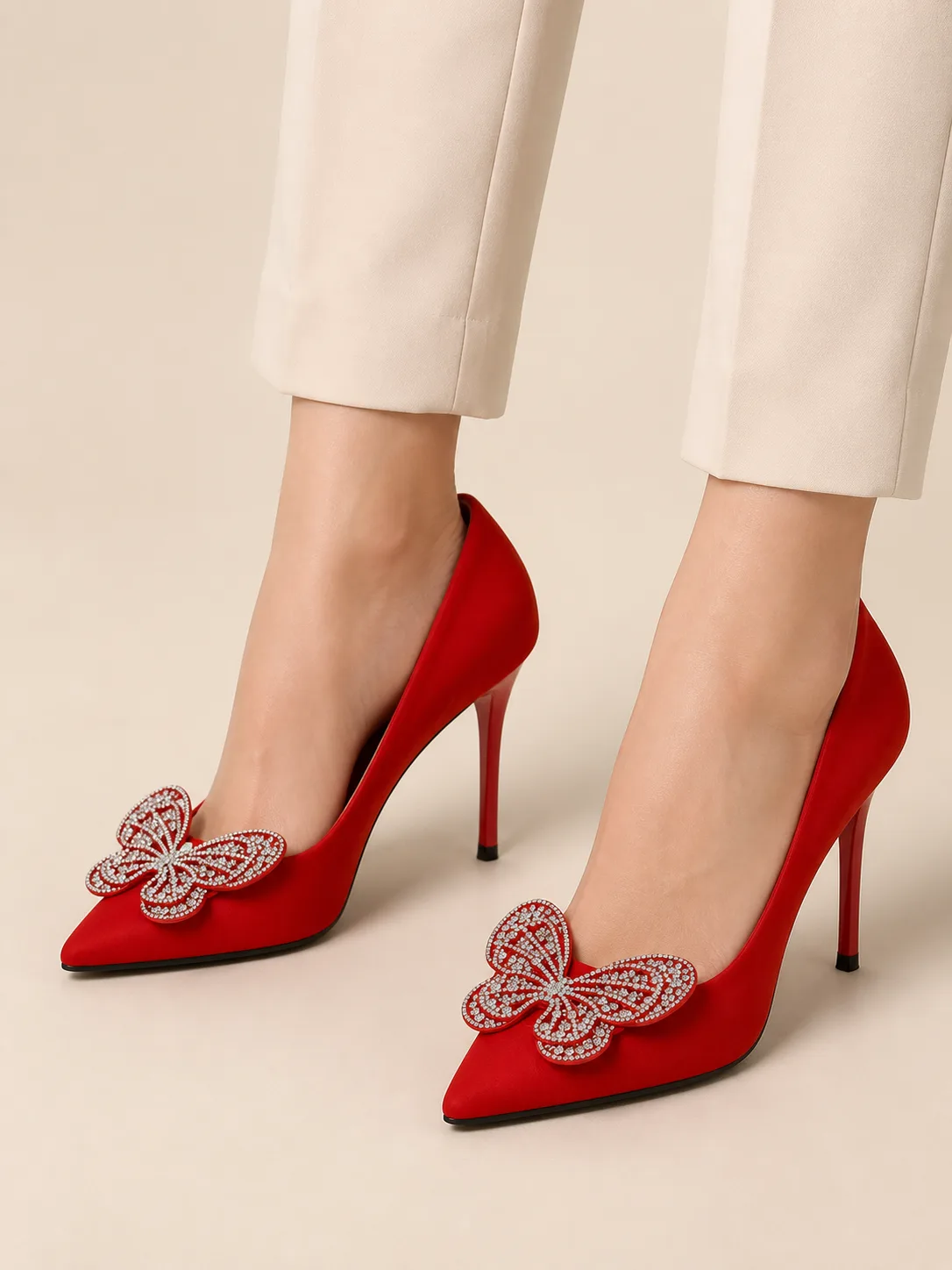 RED CRYSTAL BUTTERFLY POINTED PUMPS PRODUCT264 — photo 1