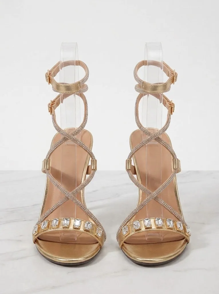 GOLD PEARL LACE UP STILETTO SANDALS 210 — photo 1