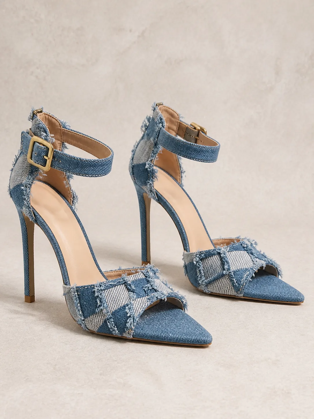 BLUE DENIM PATCHWORK POINTED PUMPS PRODUCT303