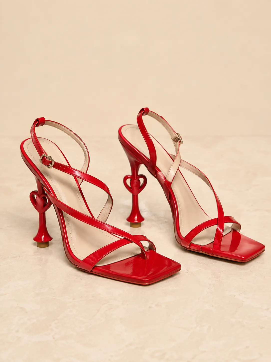 RED PATENT ORNATE SCULPTED HEEL SANDALS PRODUCT343