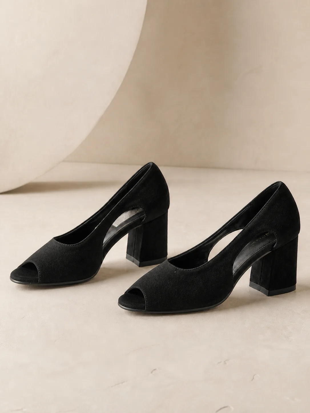 BLACK SUEDE PEEP TOE CUT OUT PUMPS PRODUCT126B