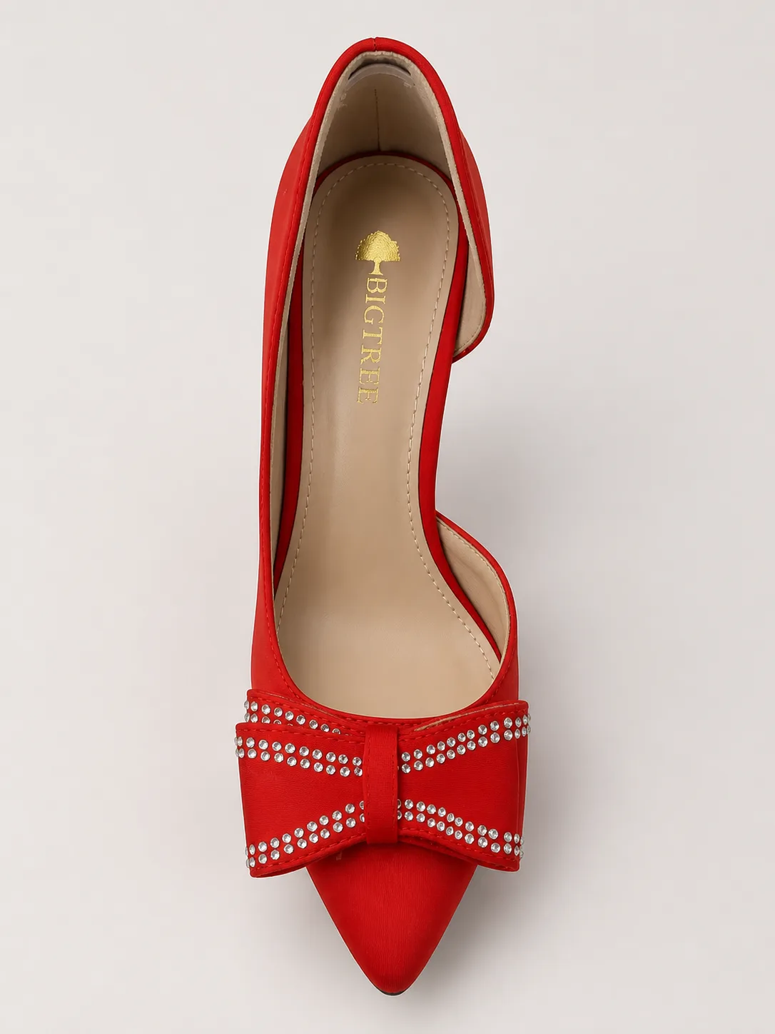 RED SATIN STUDDED BOW POINTED HEELS PRODUCT273