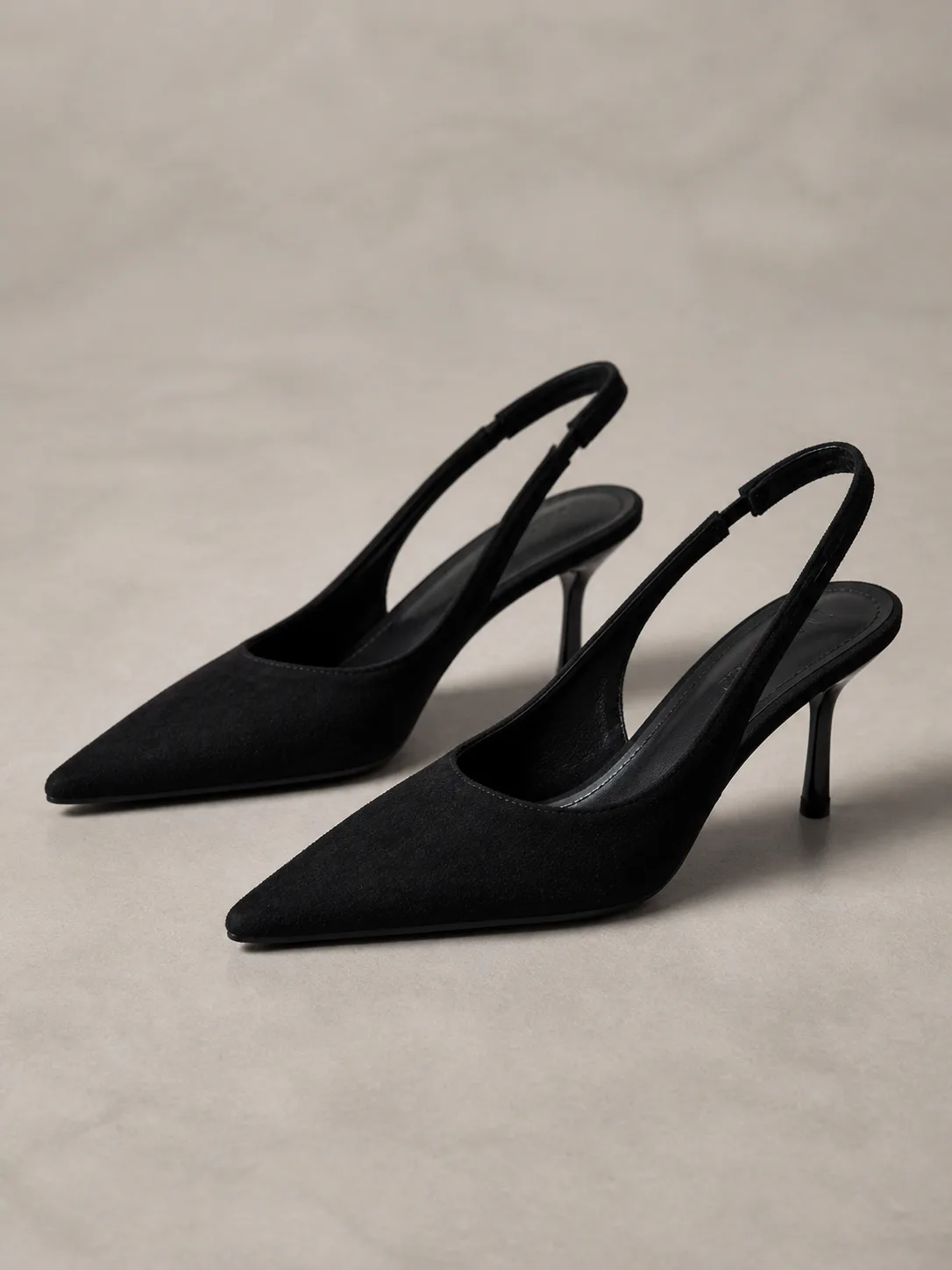 BLACK SATIN POINTED SLINGBACK STILETTOS PRODUCT90