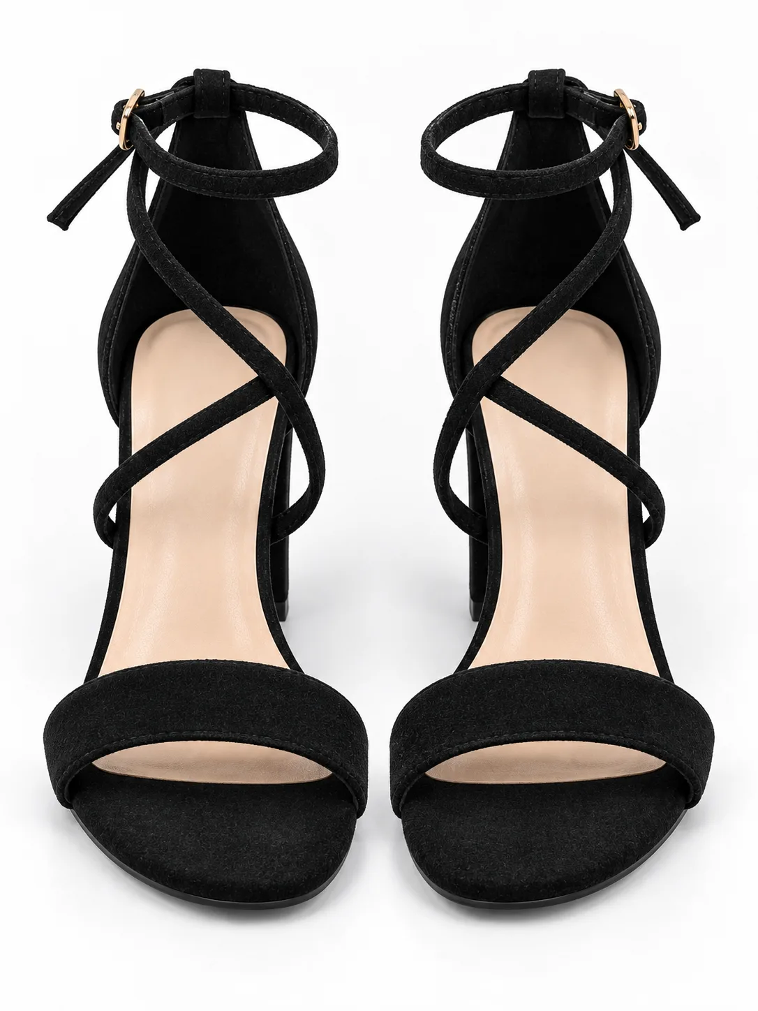 BLACK CRISS CROSS BLOCK HEEL SANDALS 412 — photo 1