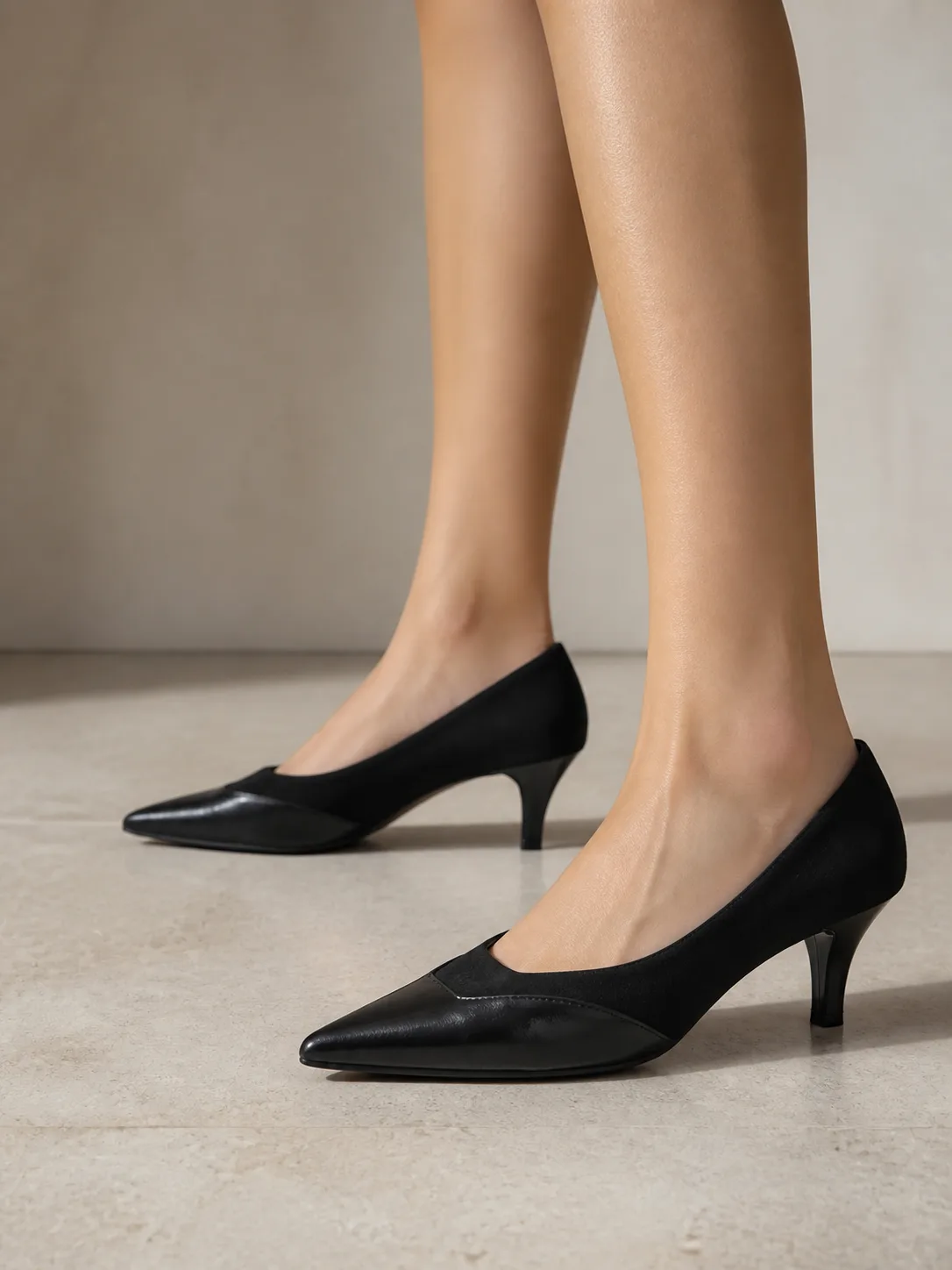 BLACK PATENT CAP-TOE KITTEN HEEL PUMPS PRODUCT8 — photo 1