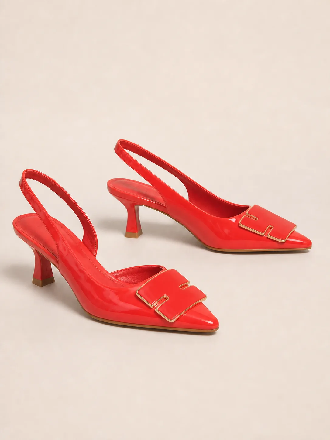 RED PATENT GOLD BUCKLE SLINGBACK HEELS PRODUCT174