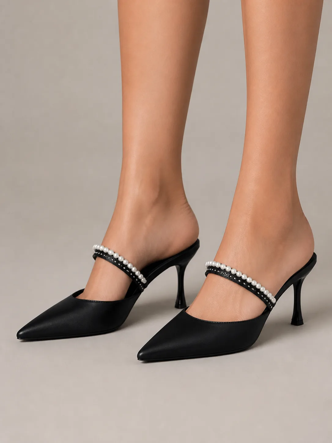 BLACK & IVORY CRYSTAL STRAP MULE HEELS PRODUCT17 — photo 1