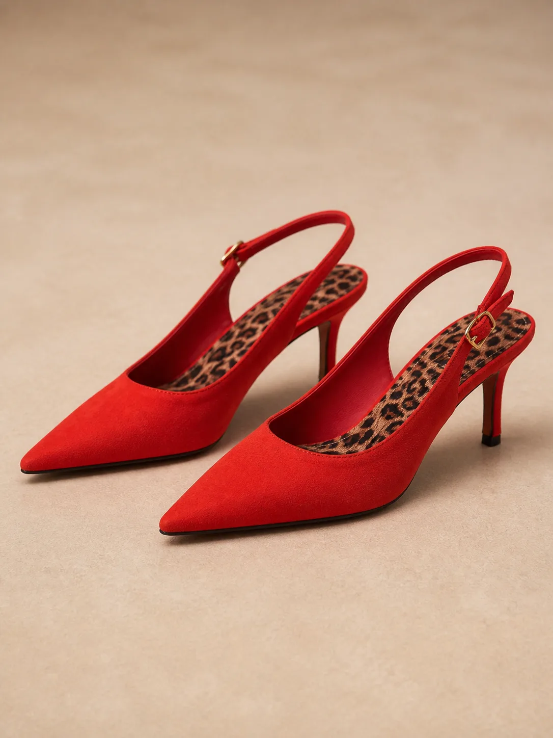 RED SUEDE LEOPARD LINED SLINGBACK KITTEN HEELS PRODUCT135