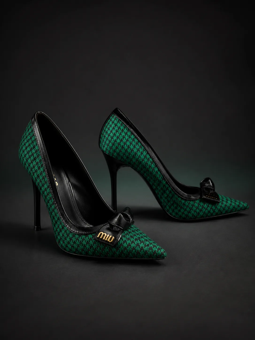 GREEN BLACK HOUNDSTOOTH STILETTO PUMPS PRODUCT130