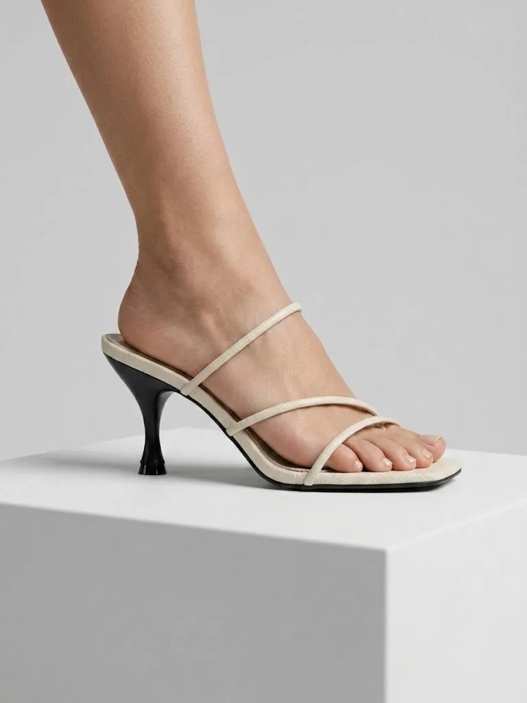 IVORY DOUBLE STRAP FLARED HEEL MULES 203