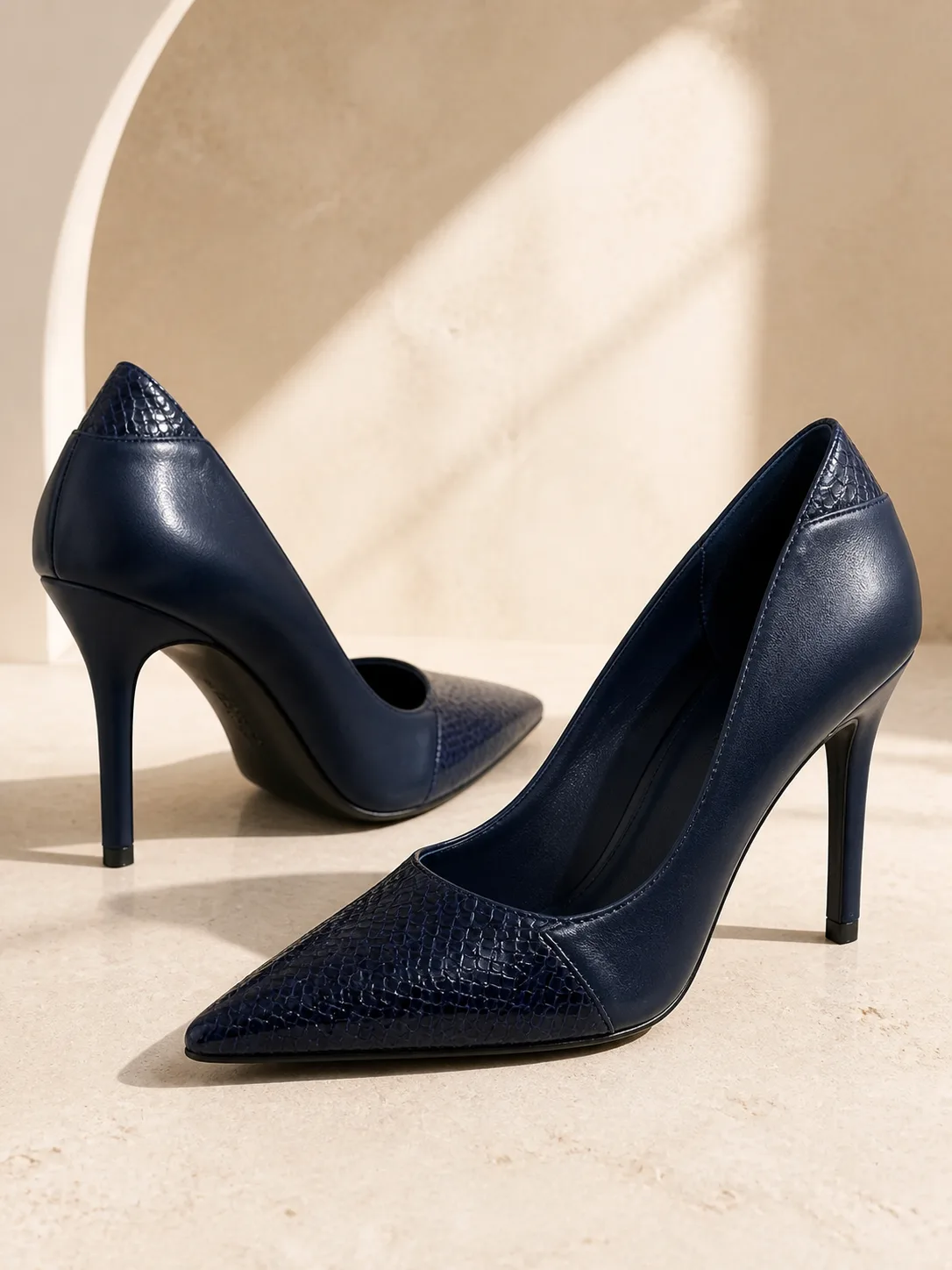 NAVY SNAKE PANEL POINTED STILETTO PUMPS PRODUCT278