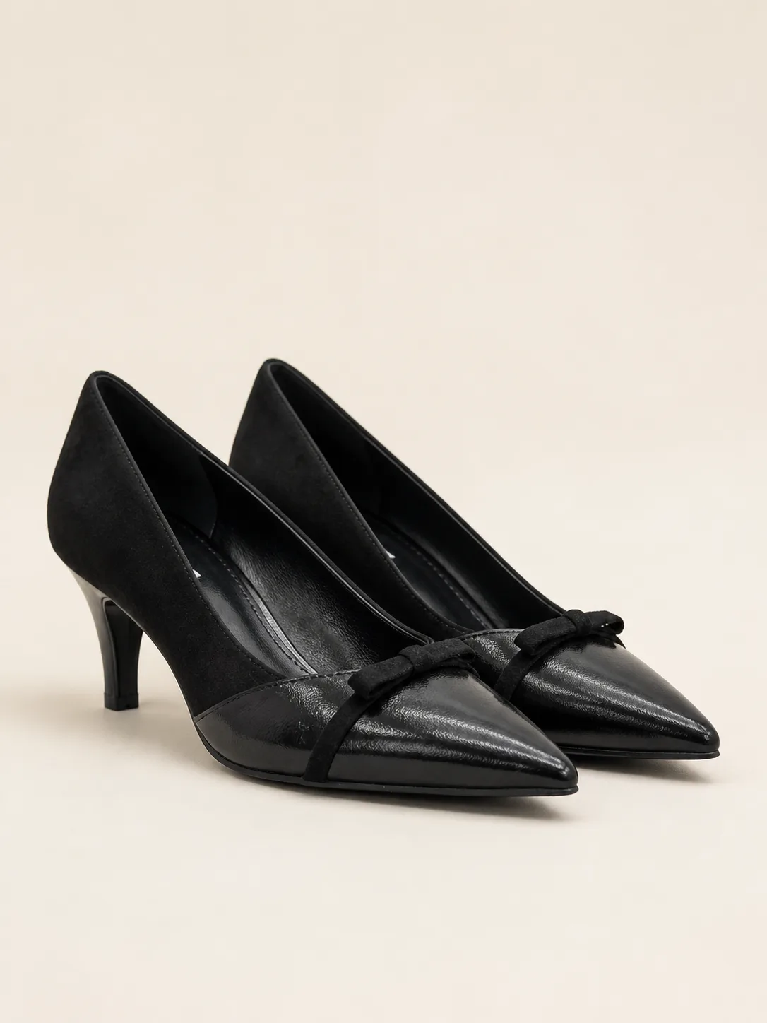 BLACK PATENT SUEDE BOW KITTEN HEEL PUMPS PRODUCT73