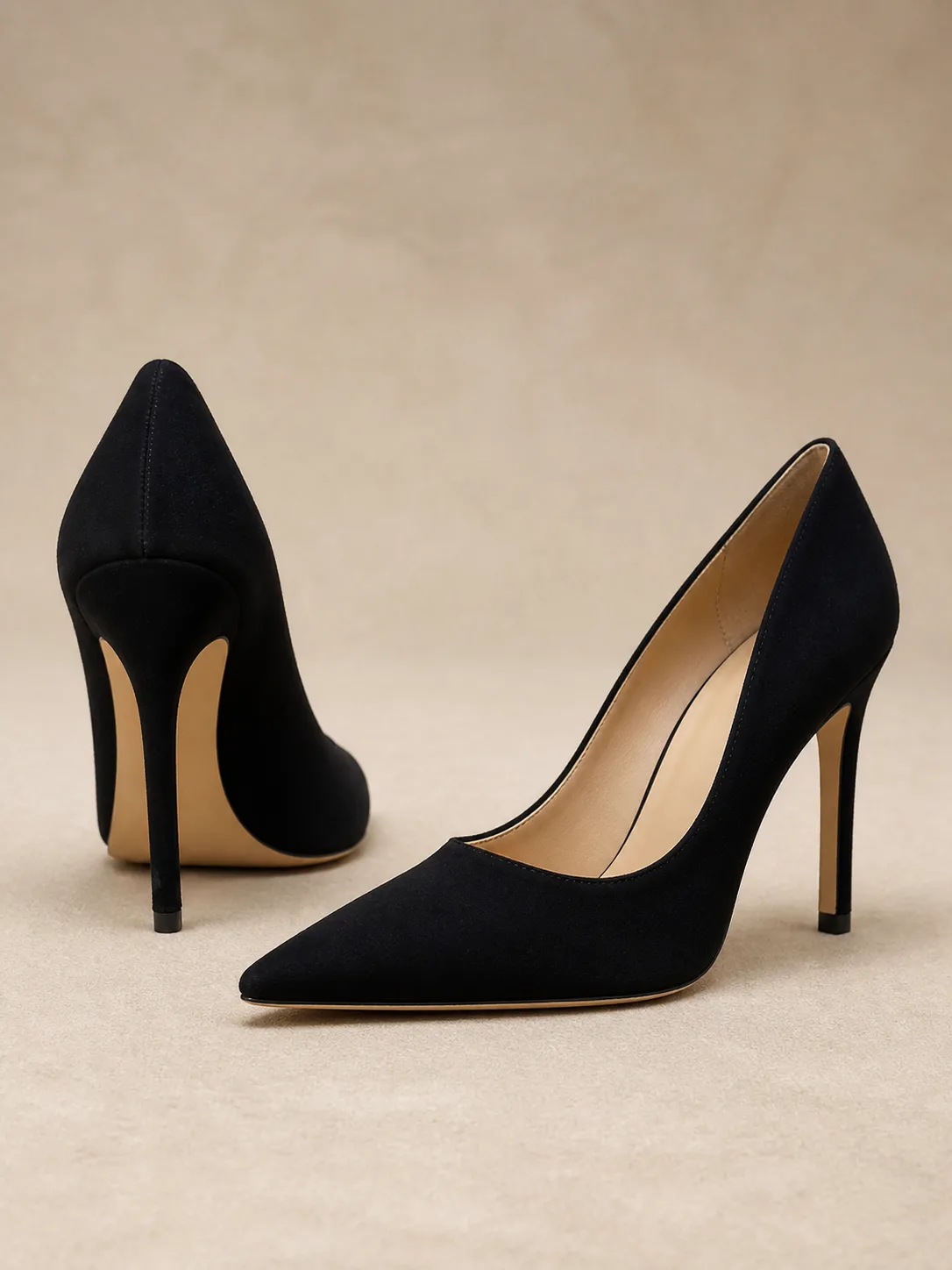BLACK SUEDE V VAMP STILETTO PUMPS PRODUCT158