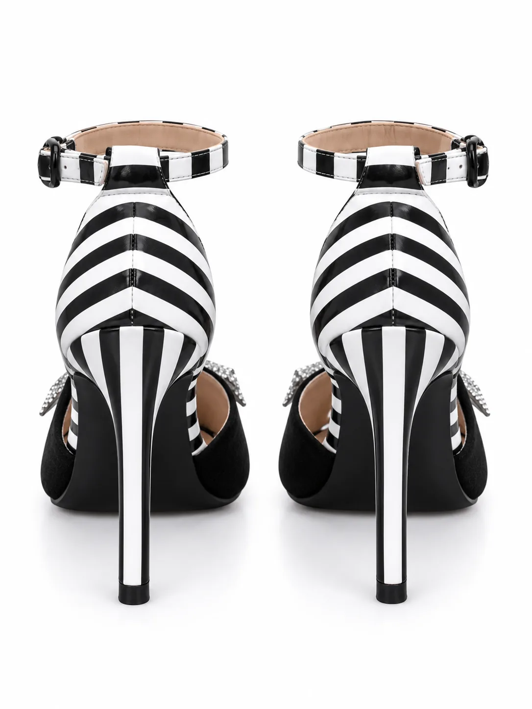 BLACK STRIPE HEEL CRYSTAL BOW HEELS 428 — photo 1