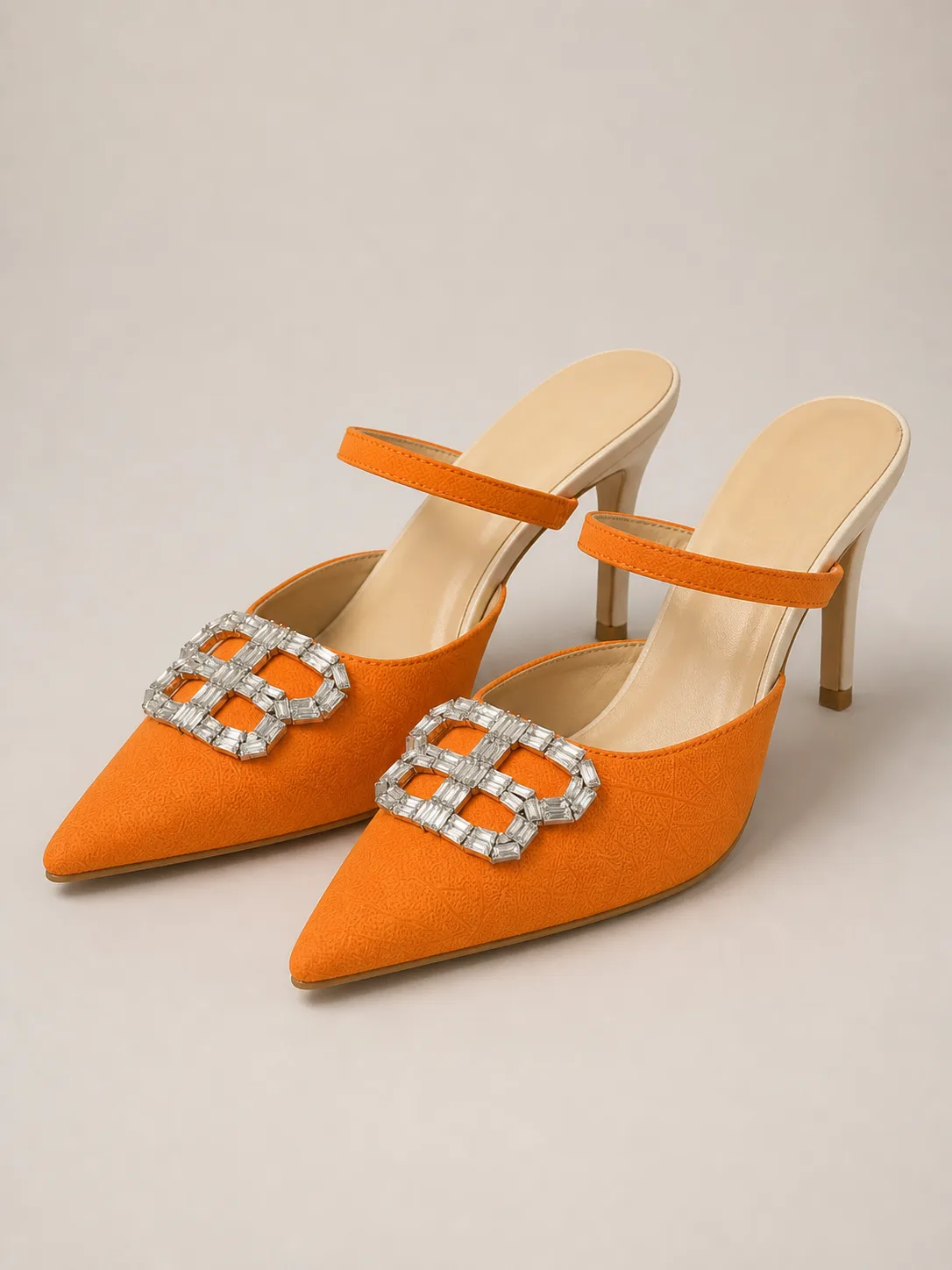 ORANGE CRYSTAL BUCKLE POINTED MULES PRODUCT93