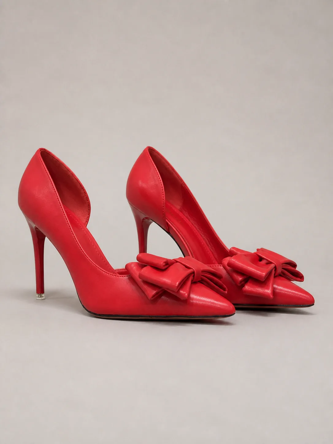 RED SATIN LAYERED BOW STILETTO PUMPS PRODUCT11