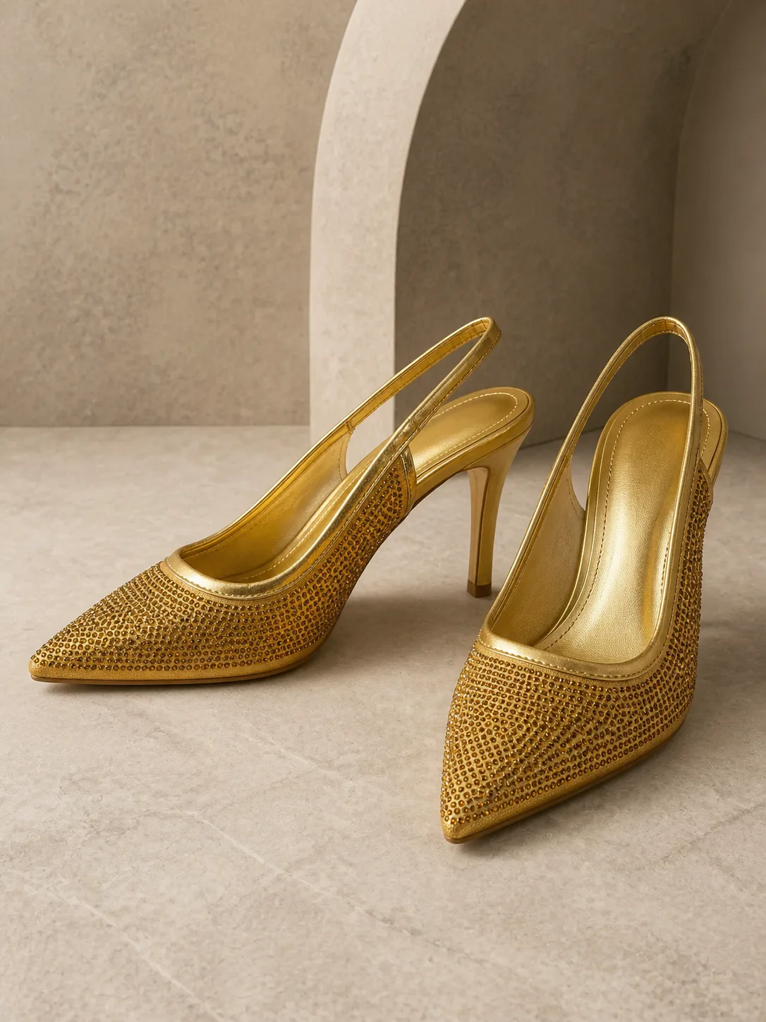 GOLD CRYSTAL EMBELLISHED SLINGBACK STILETTOS PRODUCT185