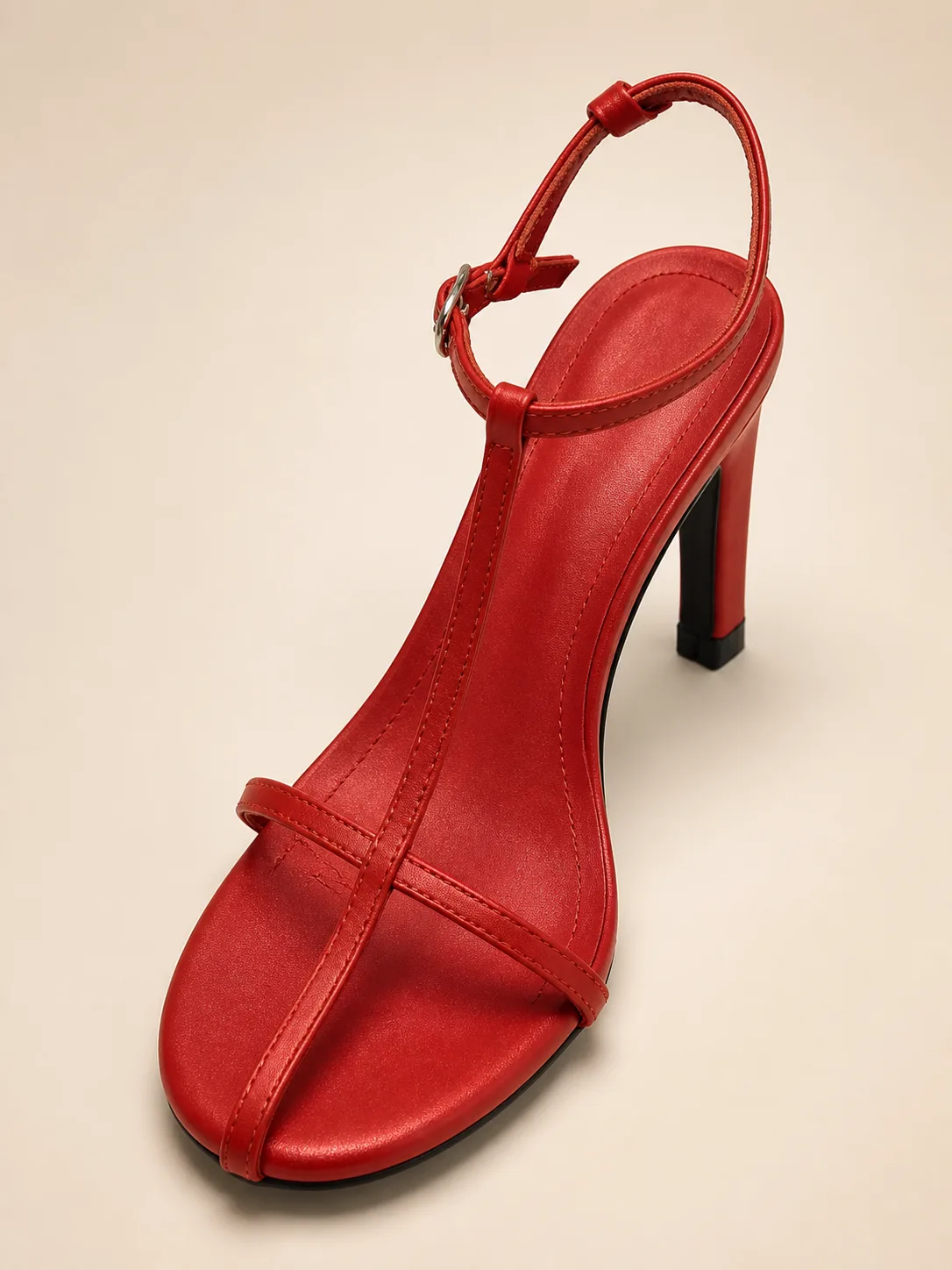 RED SATIN SINGLE STRAP BLOCK SANDALS PRODUCT312