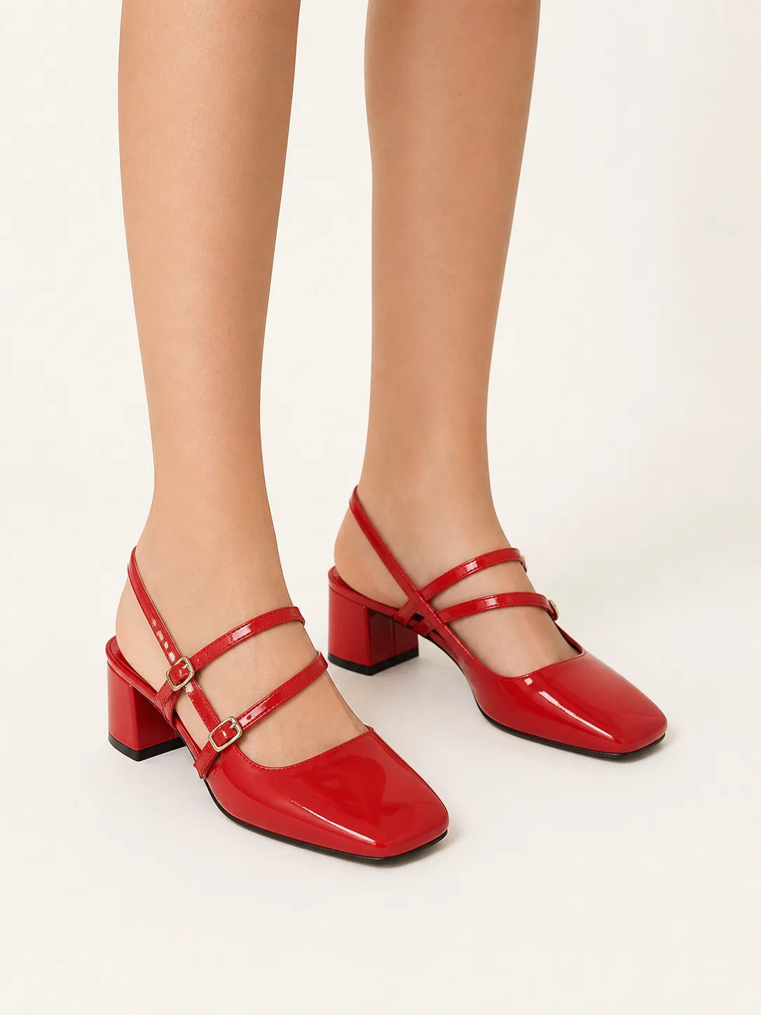 RED PATENT DOUBLE STRAP MARY JANE BLOCK HEELS PRODUCT43 — photo 1