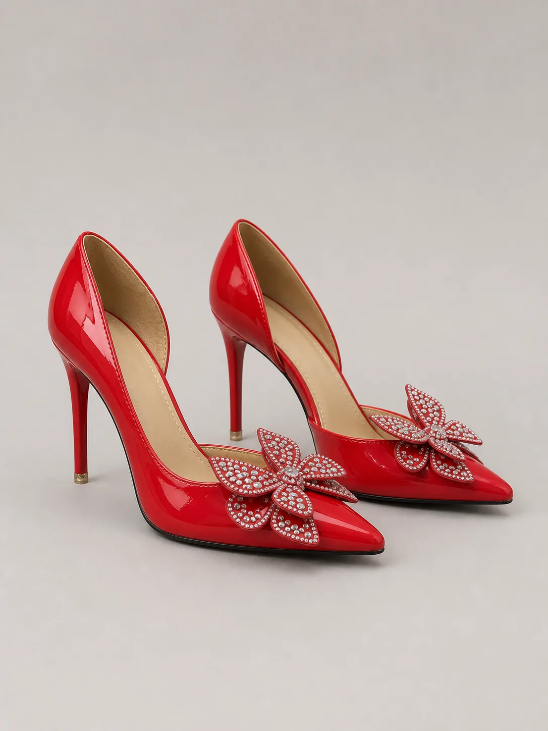 RED PATENT CRYSTAL FLOWER STILETTO PUMPS PRODUCT64
