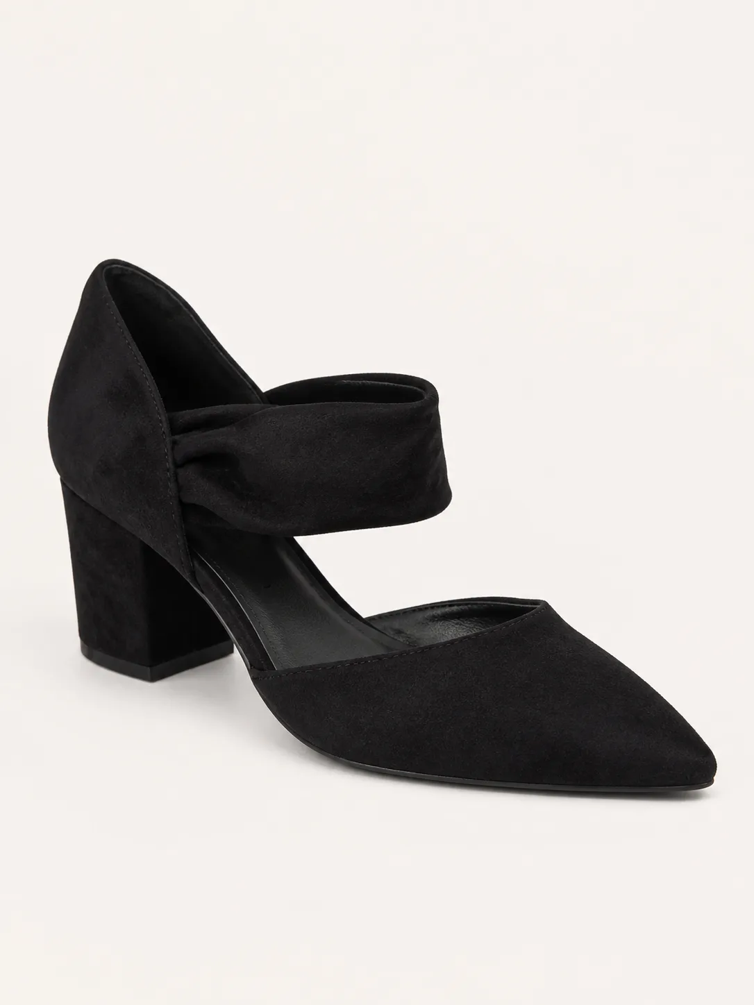 BLACK SUEDE TWIST STRAP BLOCK HEEL PUMPS PRODUCT42