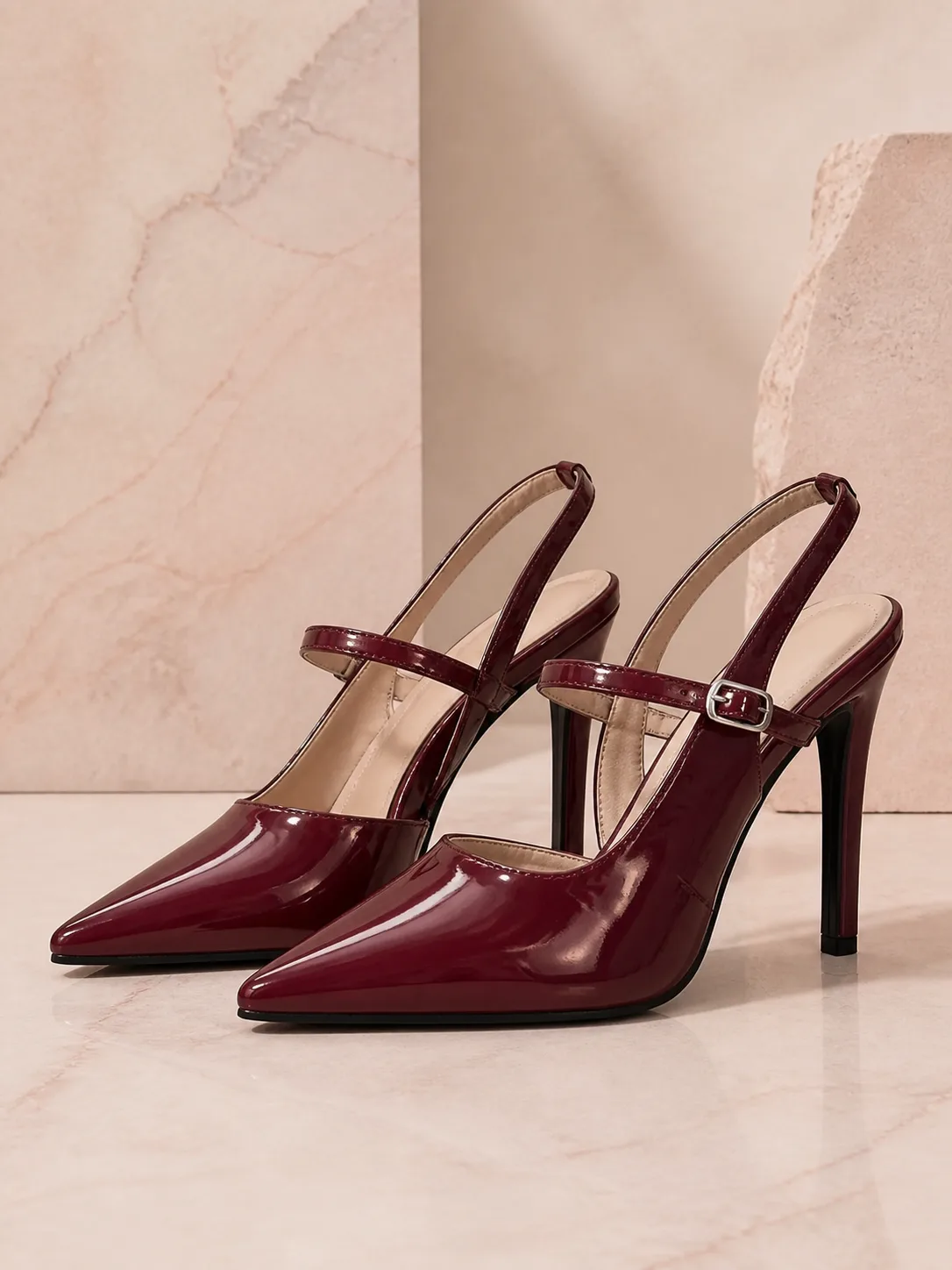 MAROON PATENT MARY JANE SLINGBACK STILETTOS PRODUCT153