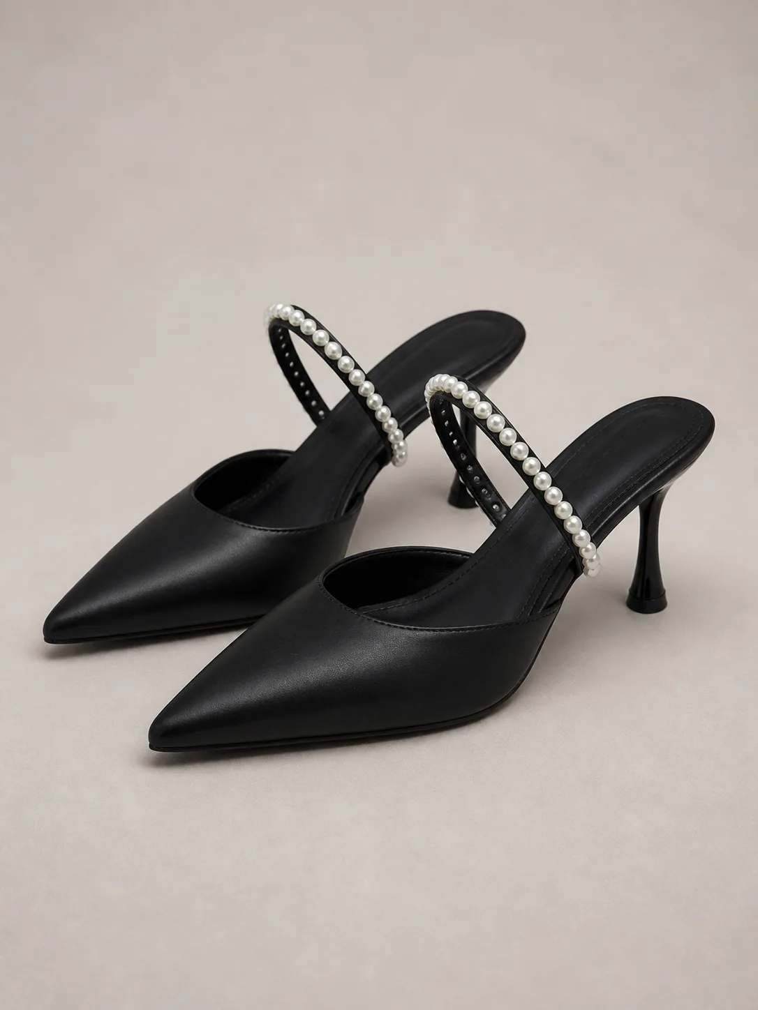 BLACK & IVORY CRYSTAL STRAP MULE HEELS PRODUCT17